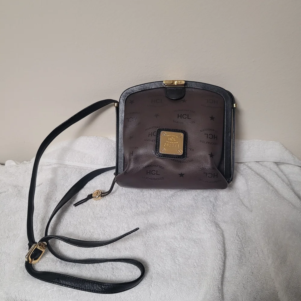 HCL Black and Brown Crossbody Bag German Leather Vintage *flaw